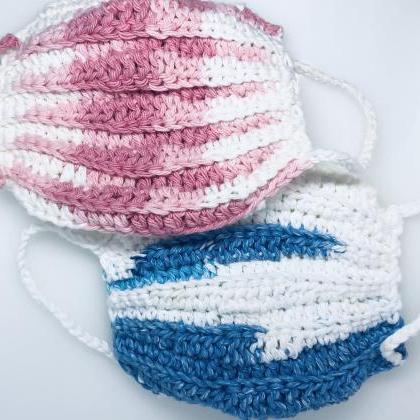 Crochet Cotton Face Masks With Inside Pouch, Kid..