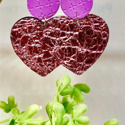 Circle And Heart Shaped Dangles, Purple Textured..