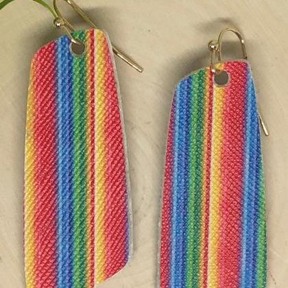 Sarape Striped Litchi Faux Leather Earrings,..