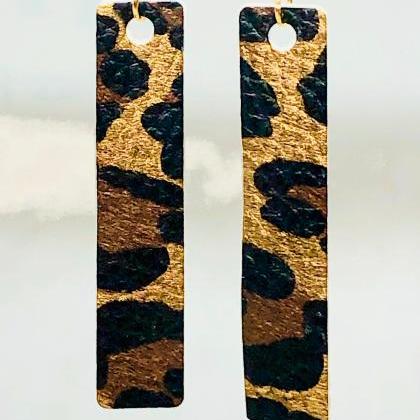 Leopard Print Faux Leather Earrings, Long Dangles,..