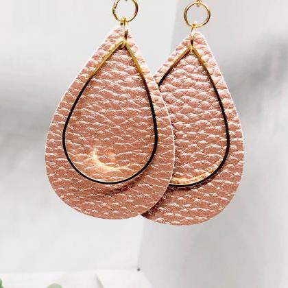 Light Pink Textured Faux Leather Earrings,..