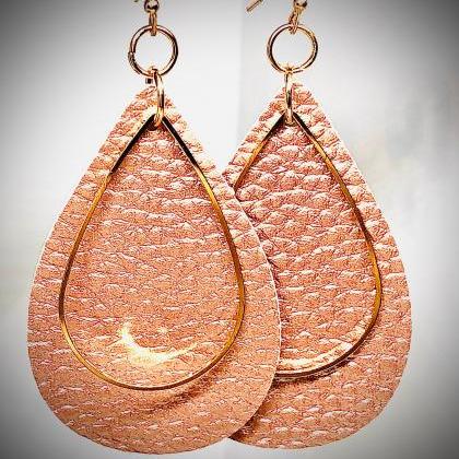 Light Pink Textured Faux Leather Earrings,..