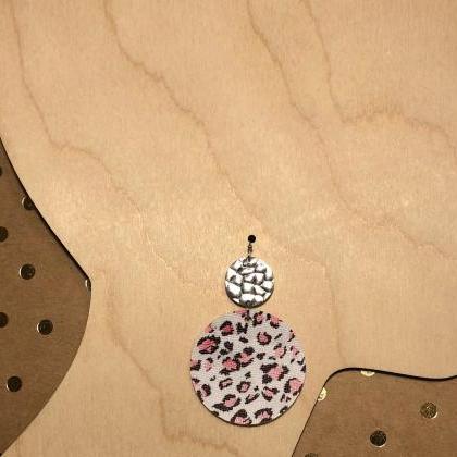Pink Cheetah Print Stacked Earrings With Gold..