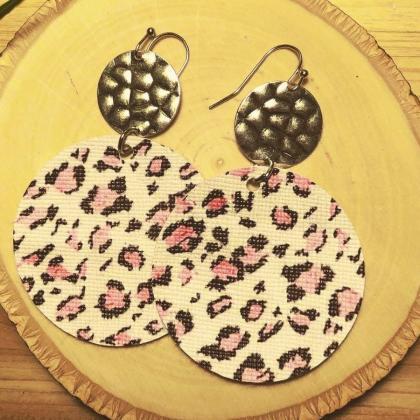 Pink Cheetah Print Stacked Earrings With Gold..