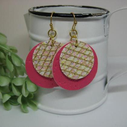 Pink With Gold Glitter Textured Circle Faux..