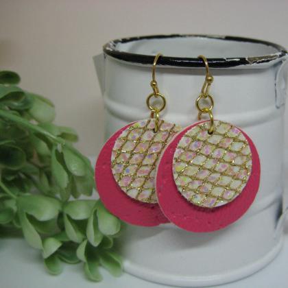 Pink With Gold Glitter Textured Circle Faux..