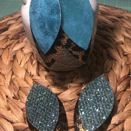 Teal Glittered And Cheetah Print Faux Leather..
