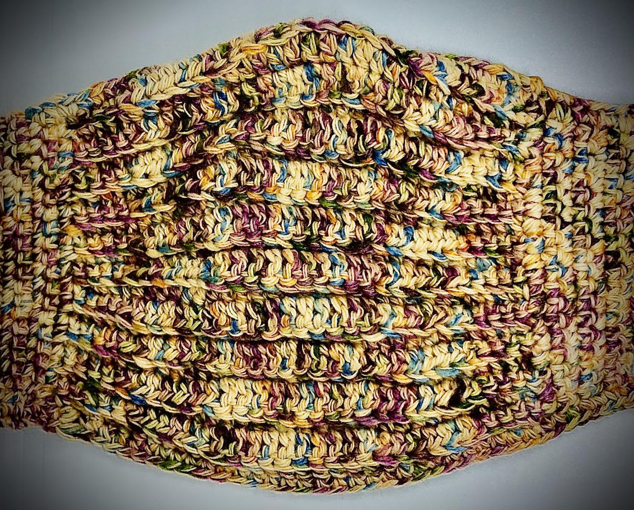 Crochet Cotton/acrylic Adult Face Mask, Mixed Brown And Yellow Colors, Face Covering, Machine-washable, Ready To Ship