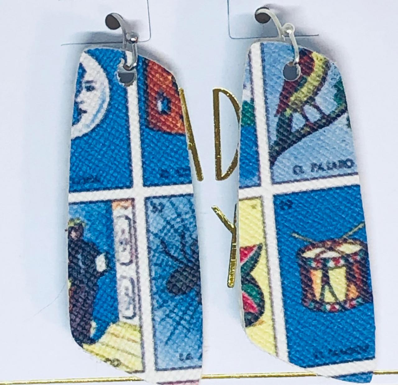 Clearance--loteria Faux Leather Earrings, Mexican, Double-sided, Handmade Earrings, Lightweight
