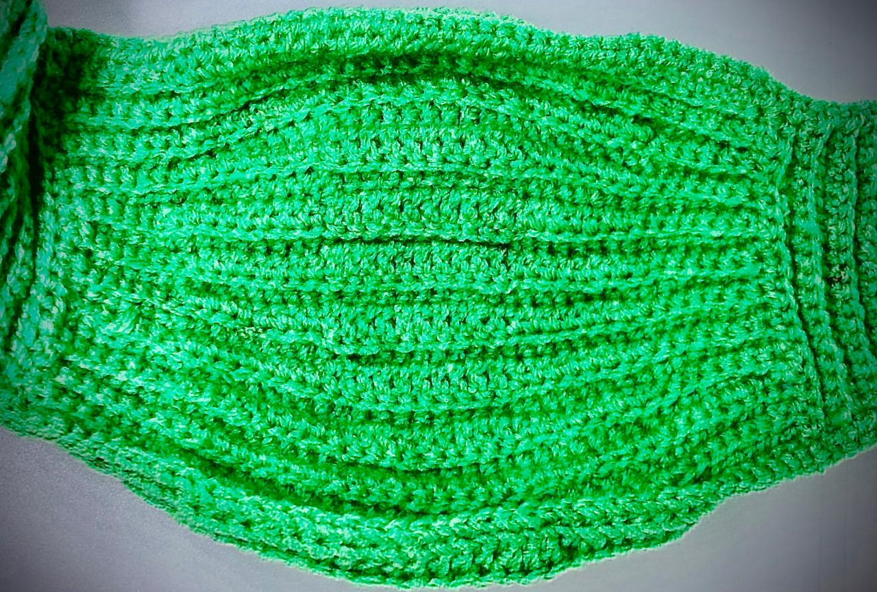 Crochet Cotton/acrylic Adult Face Mask, Green Color, Face Covering, Machine-washable, Ready To Ship